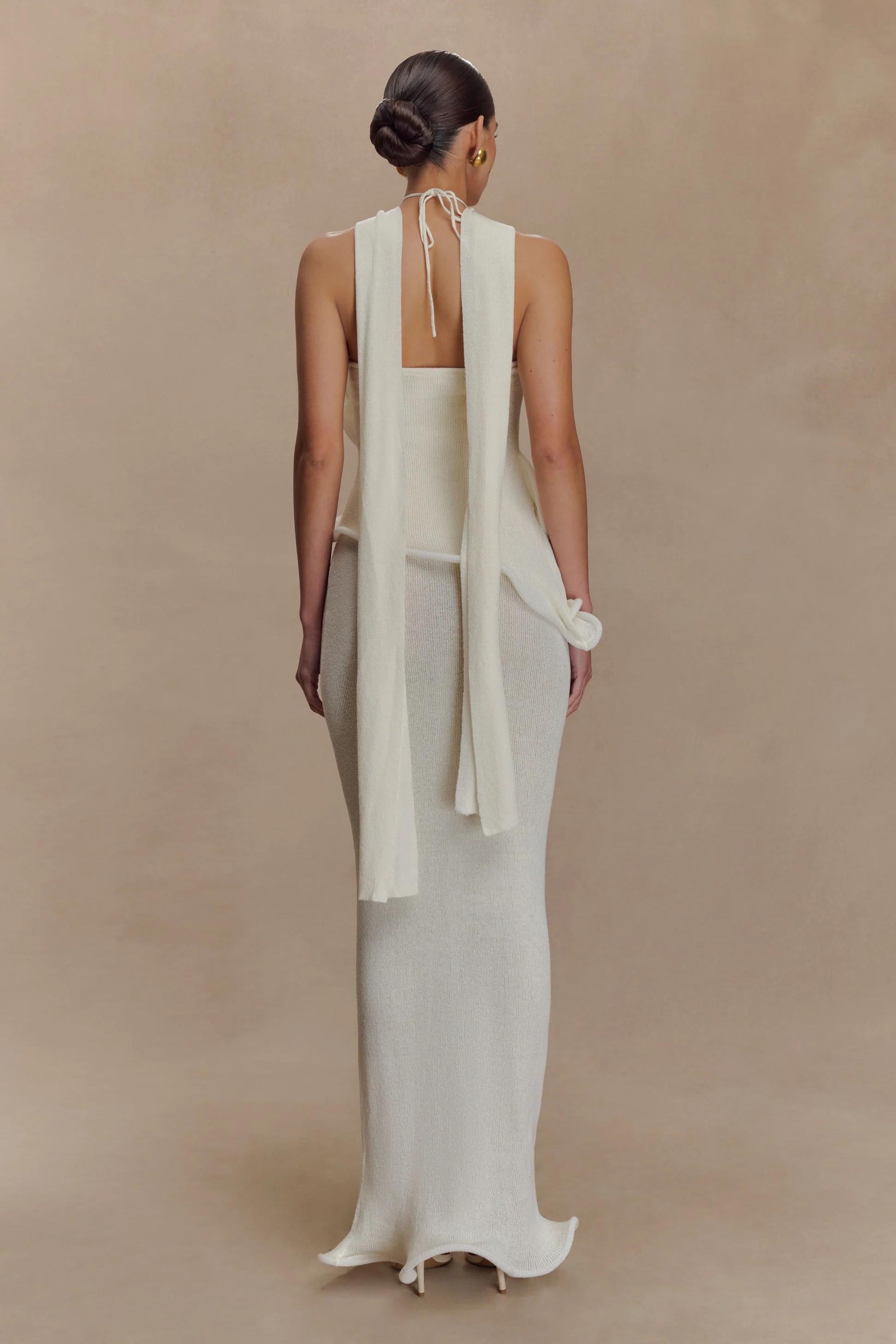 Knit Halter Ruffled Maxi Dress