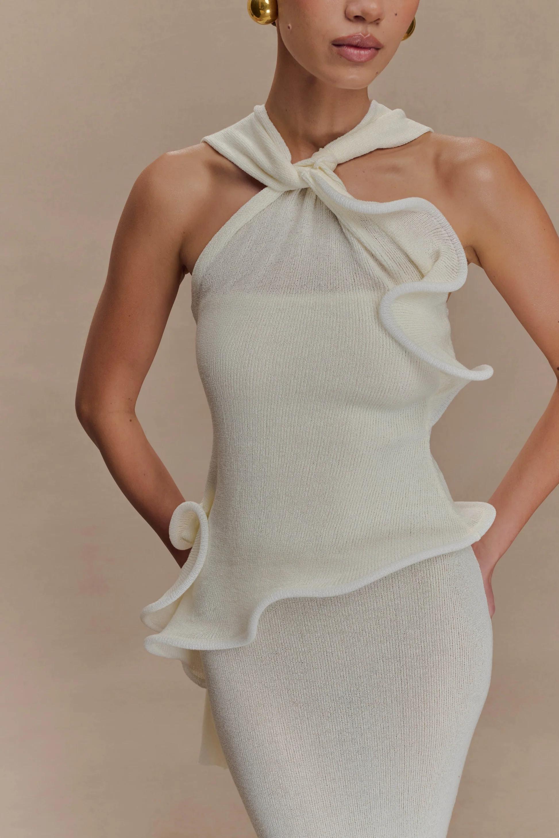 Knit Halter Ruffled Maxi Dress