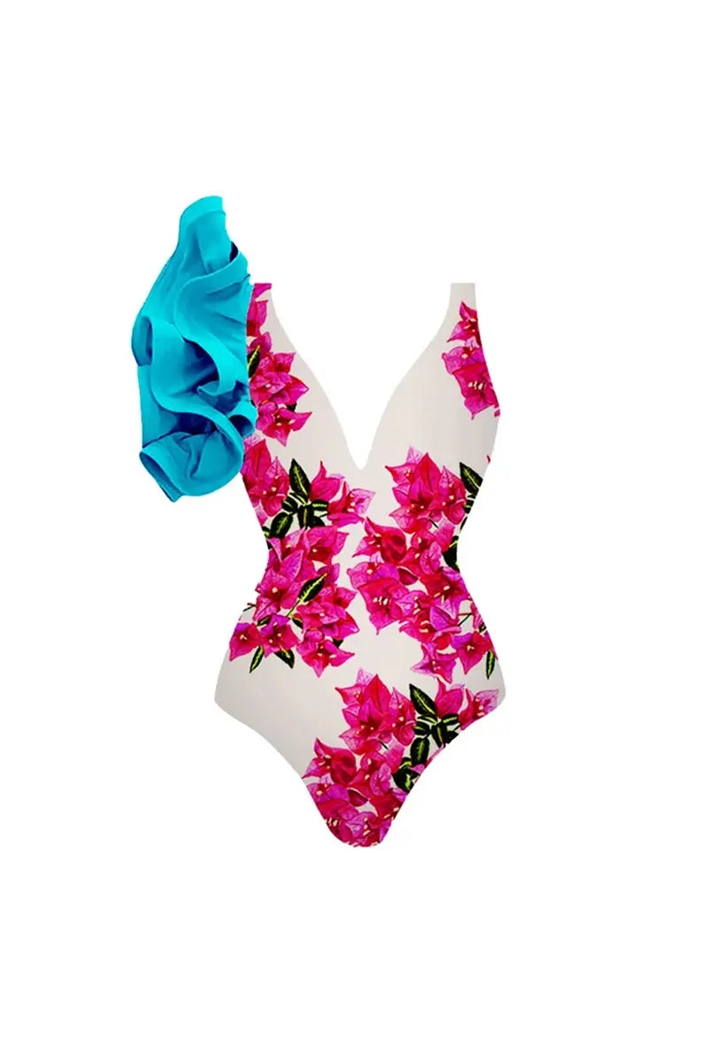 Floral Ruffle One Piece Swimwear Set