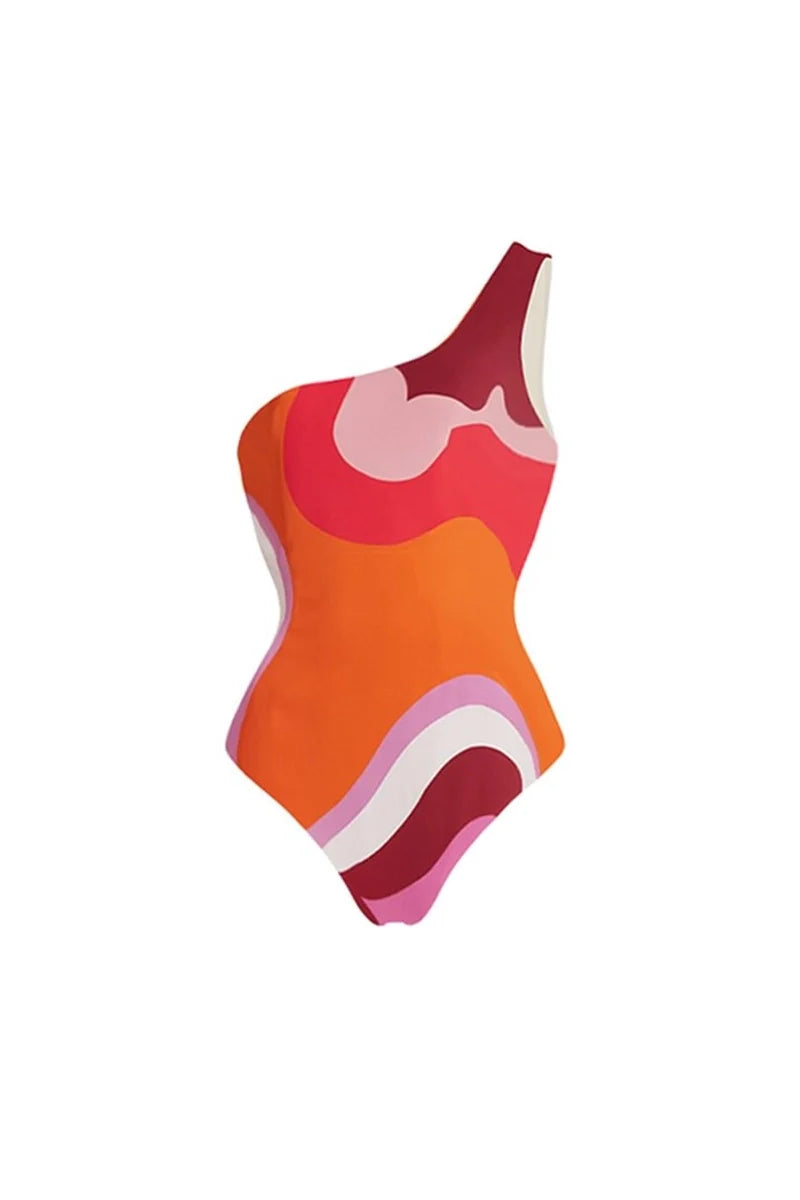 Geometric Print One Piece Swimsuit Set