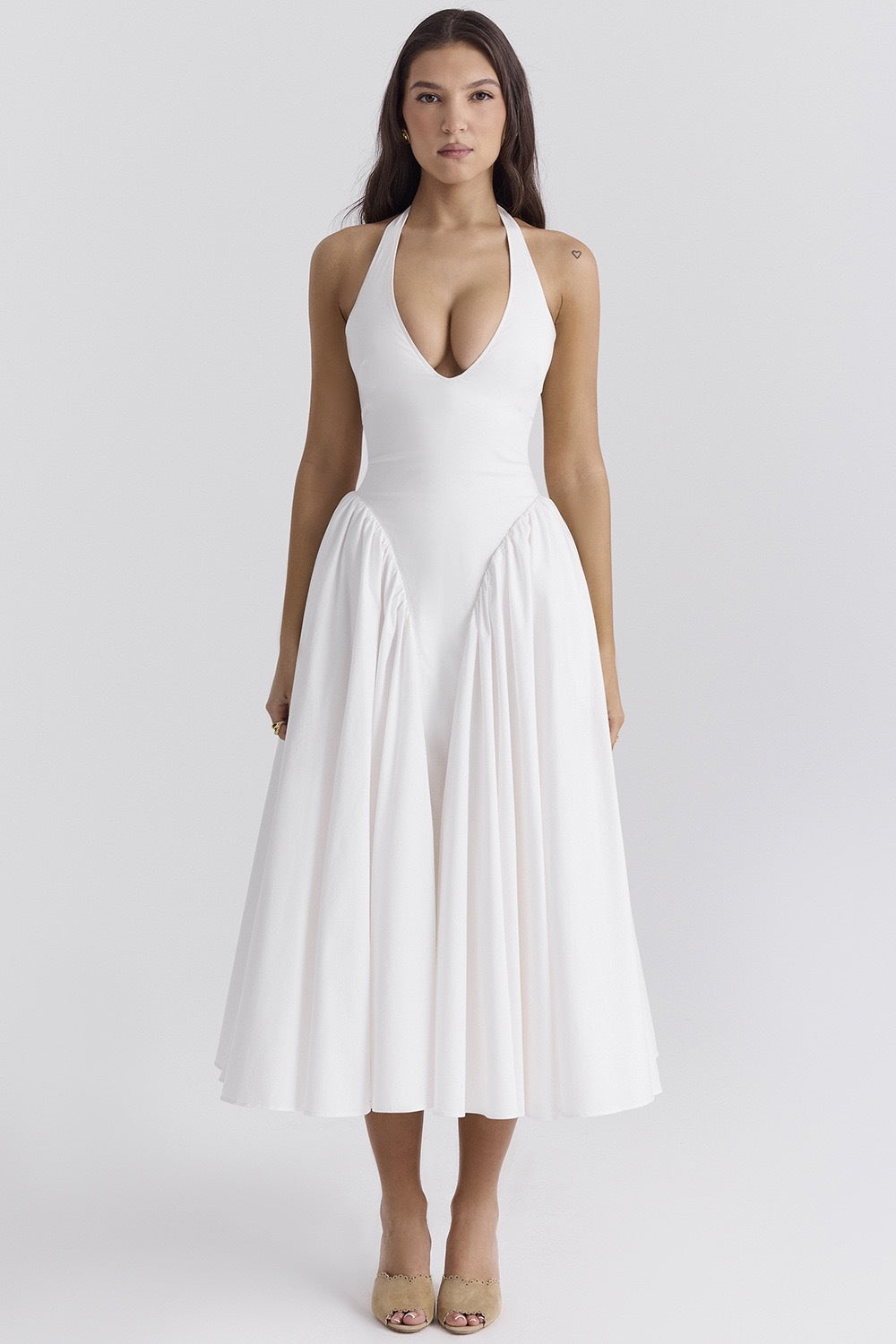 White Cotton Halter Midi Sundress White Cotton Halter Midi Sundress