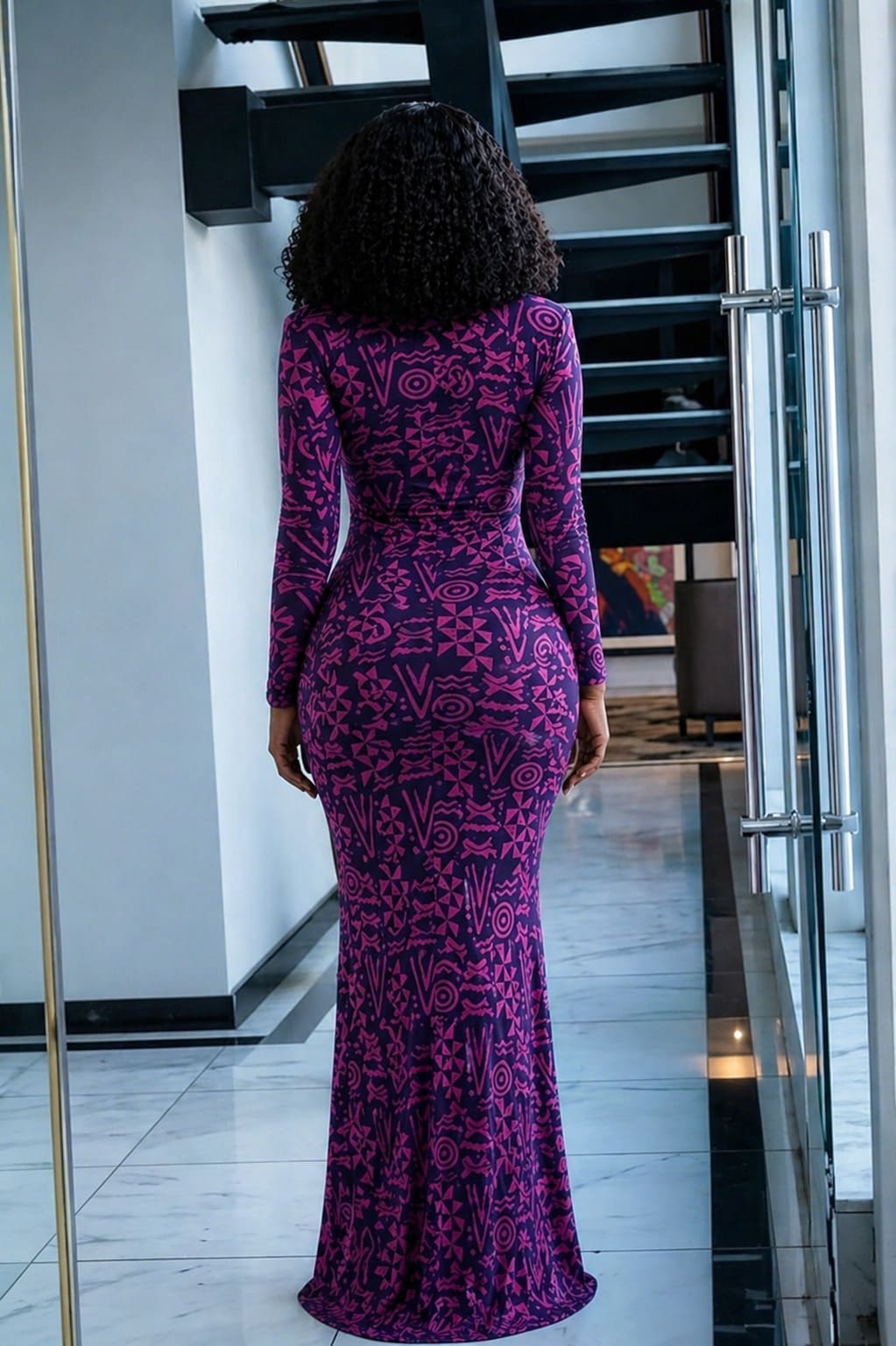 Vestido Maxi em Malha com Padrão Totem