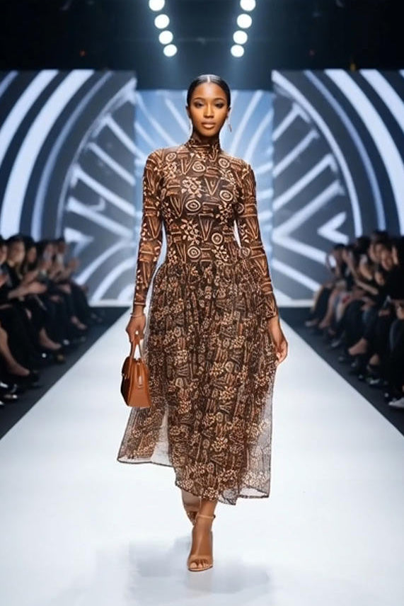 Tribal Print Mesh Maxi Dress