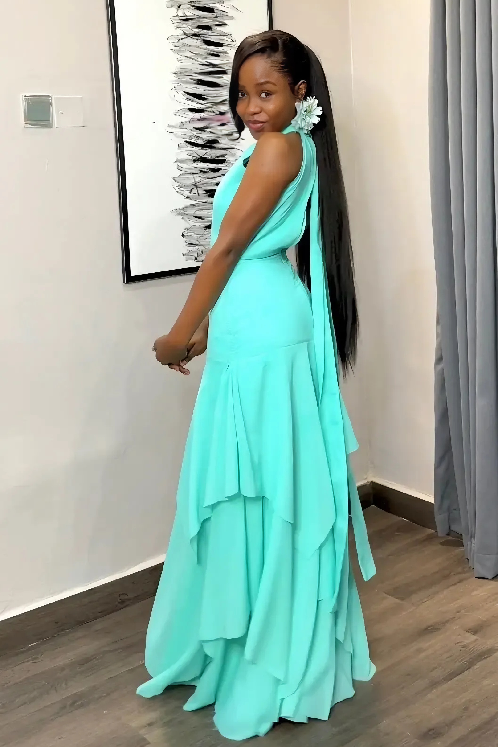 Santorini Mint Ruffle Drama Maxi Dress