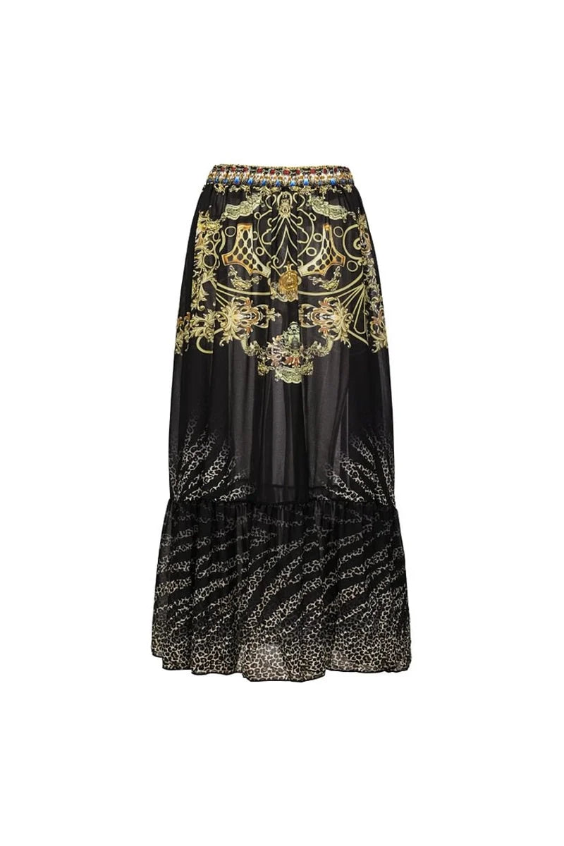 Black Gold Print Strappy One Piece Swimsuit