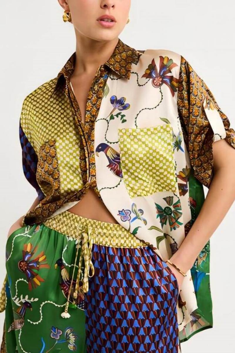 Speciální sada volných širokých kalhot s lidovým potiskem