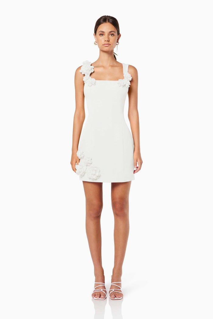 3d mini dress Solid Color 3D Floral Strap Mini Dress