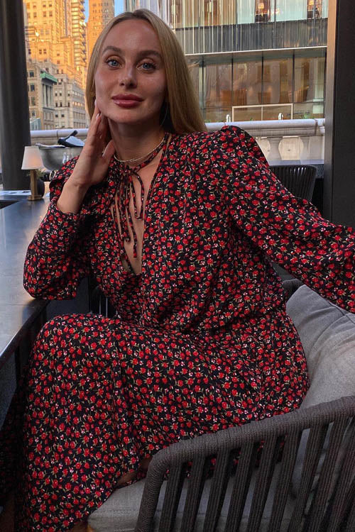 Abito midi con scollo a V e fiori Bertha