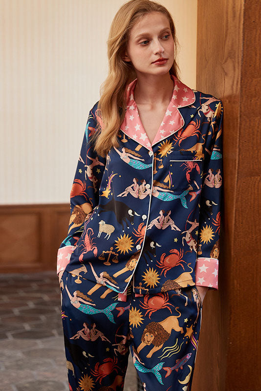 Blå Konstellation Langærmet Pyjamas Sæt