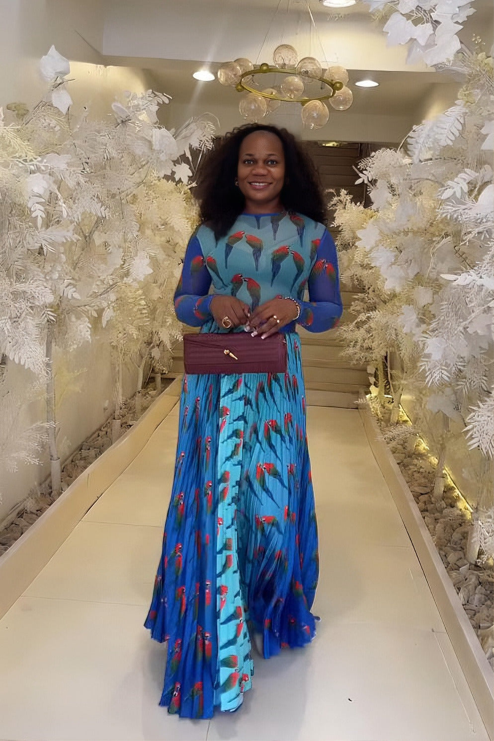 Sky Blue Parrot Swing Bodysuit Skirt Set