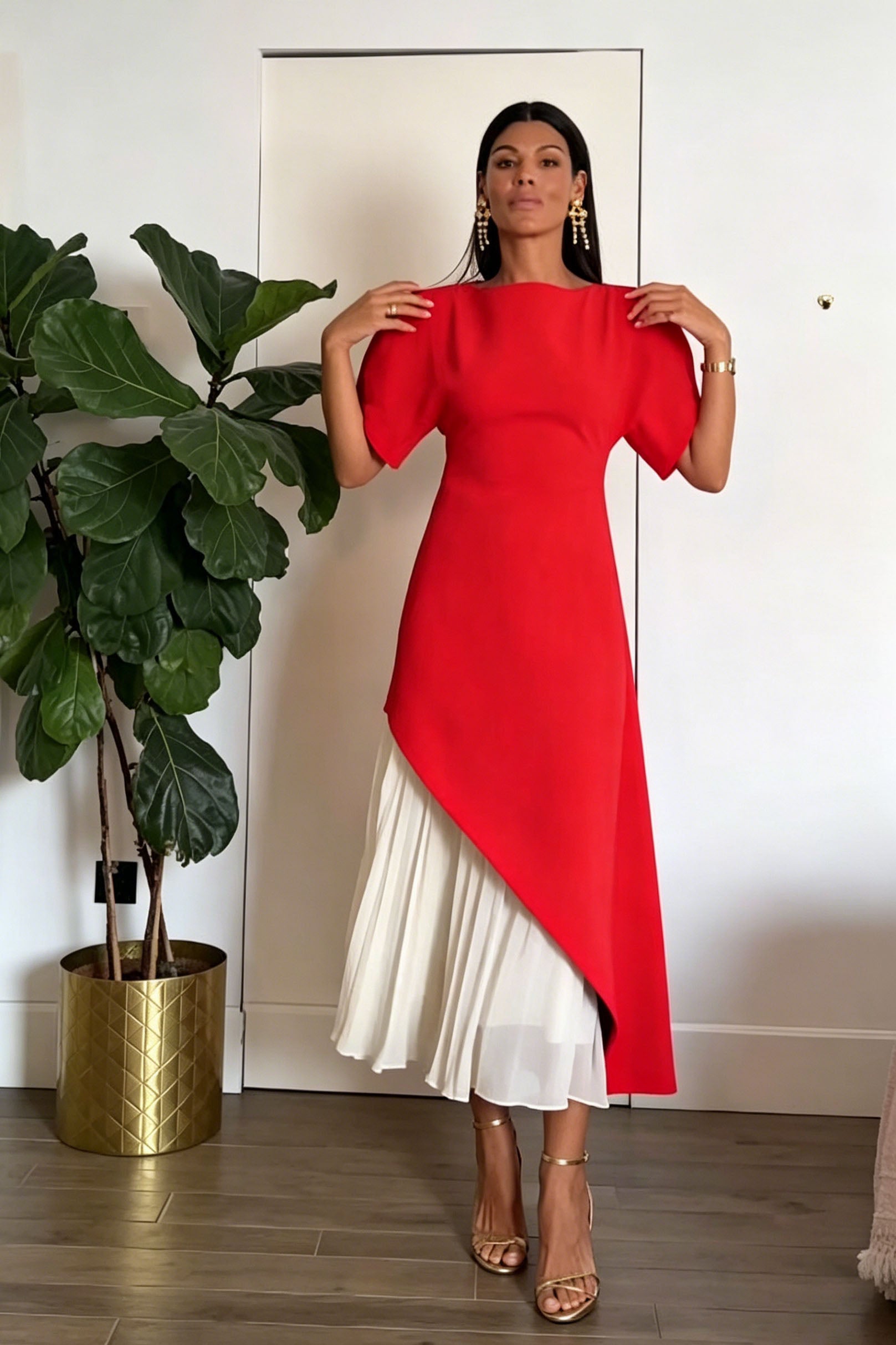 Vestido midi rojo estructurado moderno