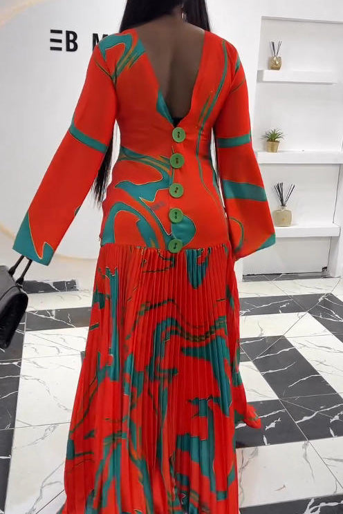 Tropical Wave Pleated Maxi Dress