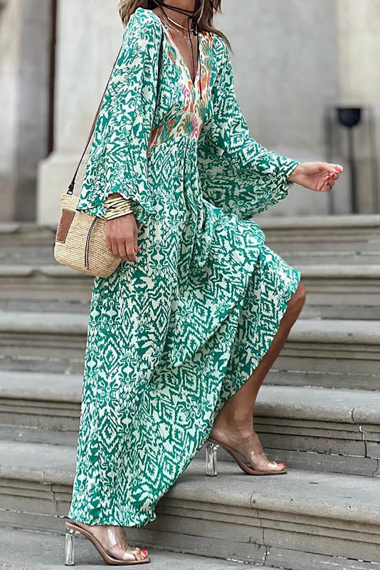 Summer V-Neck Floral Midi Dress