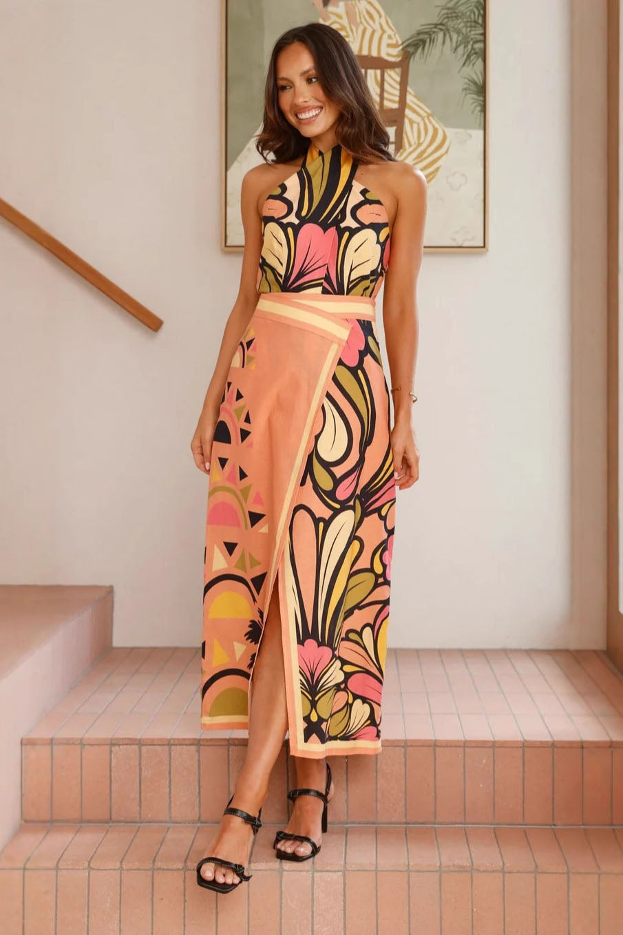 Wild Print Halter Neck Cardigan with Skirt Set Wild Print Halter Neck Cardigan with Skirt Set