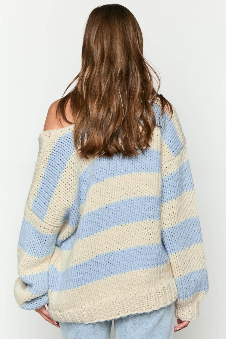 Off-shoulder gestreepte trui