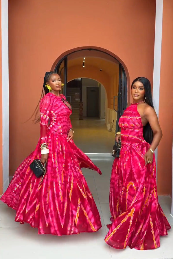 Boho-Red-Carpet Tie-Dye Maxi Dress