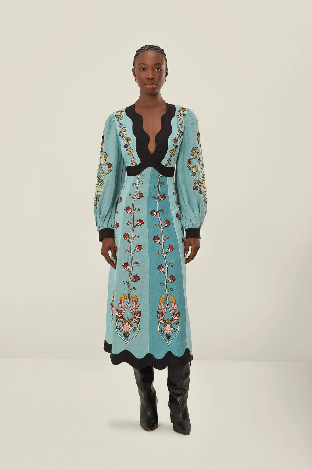 Blue Flowing Beauty Long Sleeve Midi Dress Blue Flowing Beauty Long Sleeve Midi Dress