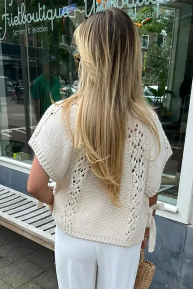 סוודר נשים חלול סרוג שרוכים