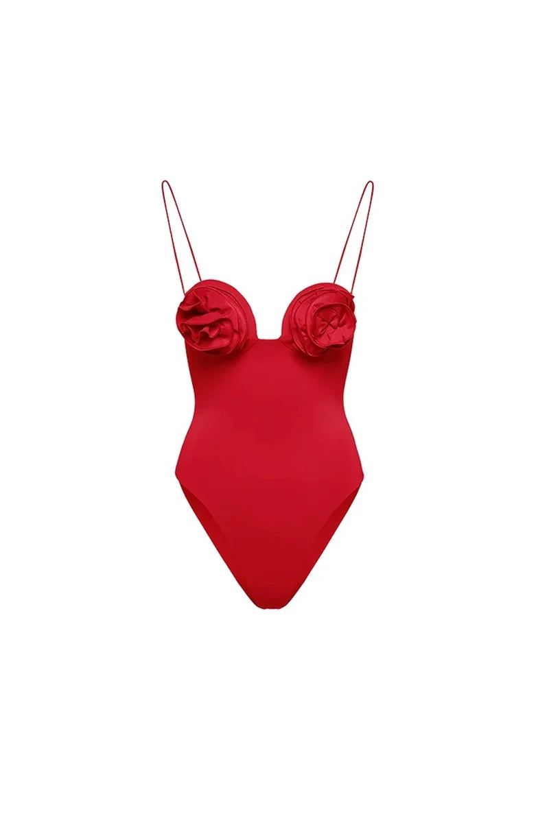 Floral Appliqué Swimsuit Skirt Set