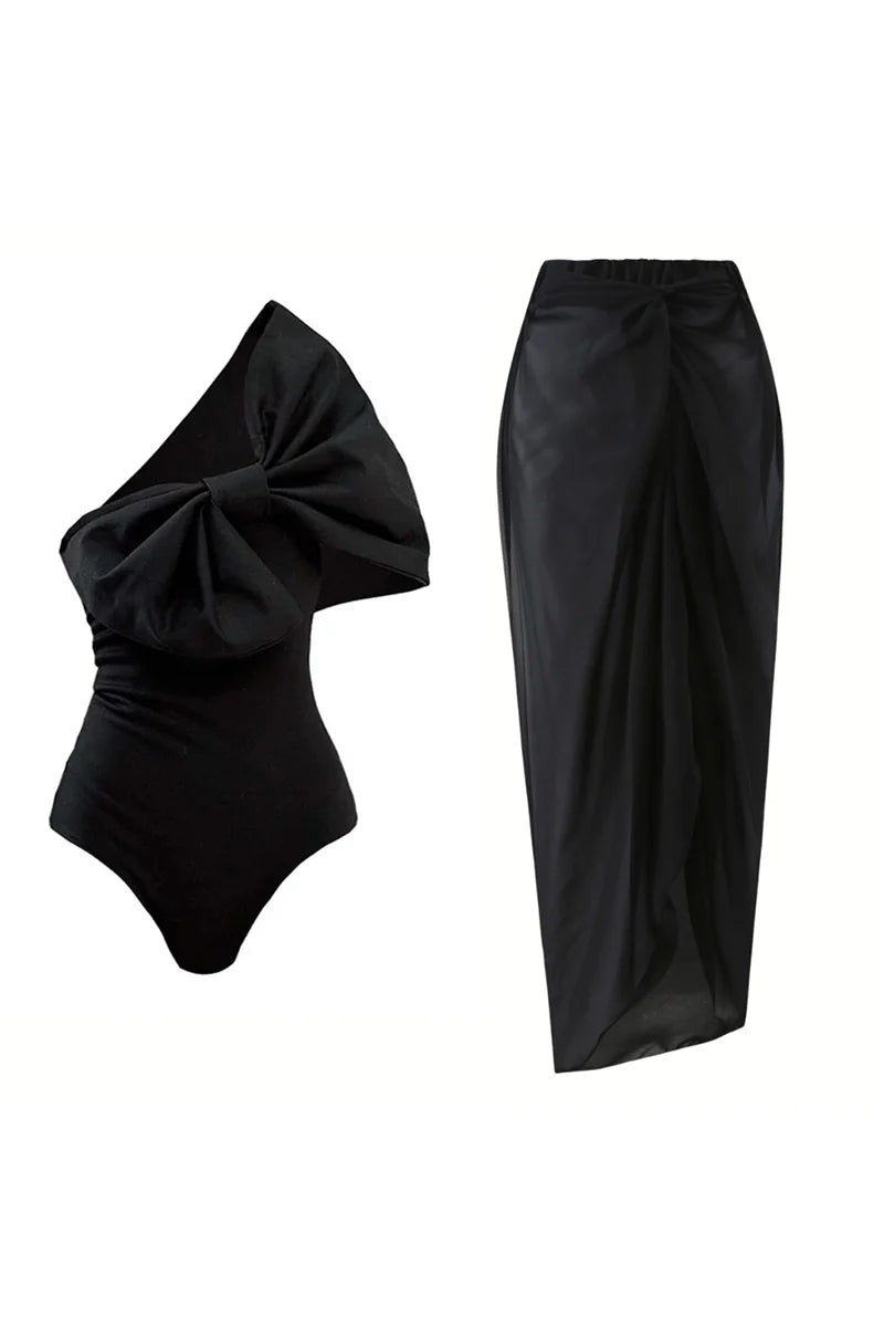Black and White Bow One Piece Swimsuit Set