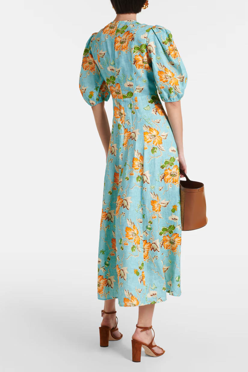 Fine Satin Blummendrock Batwing Sleeve Hosen Set - Orange