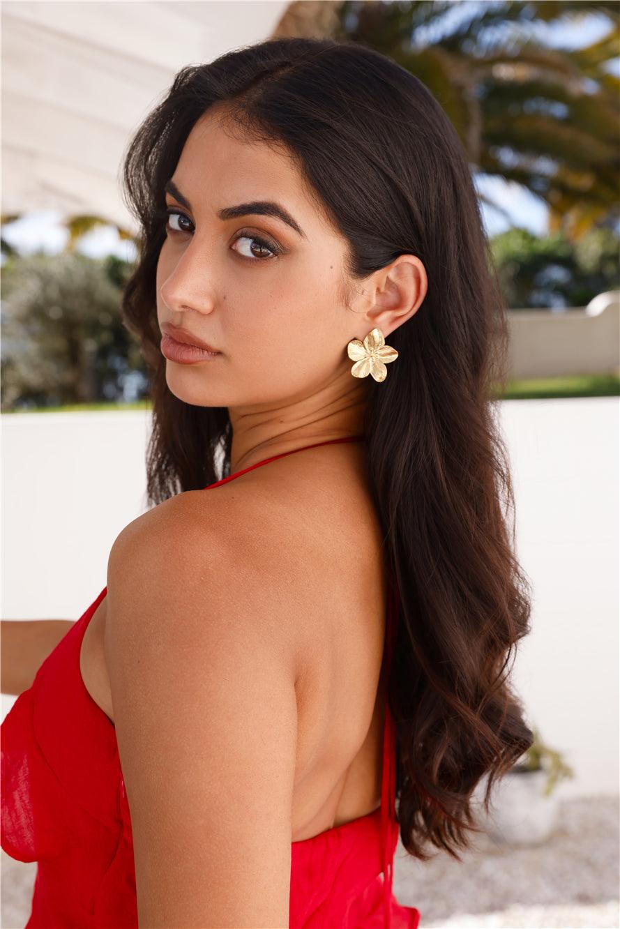 Brincos Fave Flower Banhados a Ouro 18k Ouro