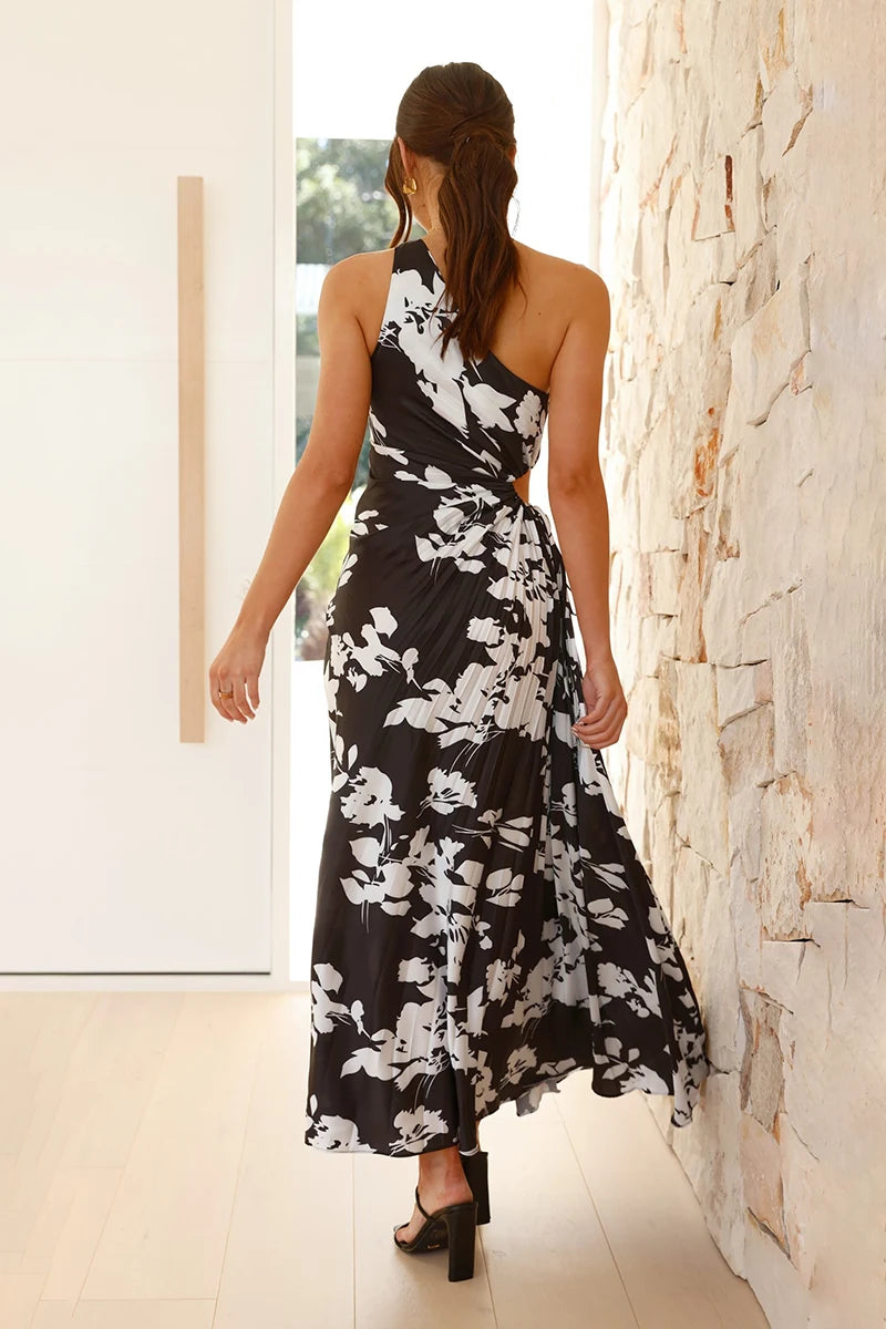Robe longue Laken - Motif floral noir/blanc