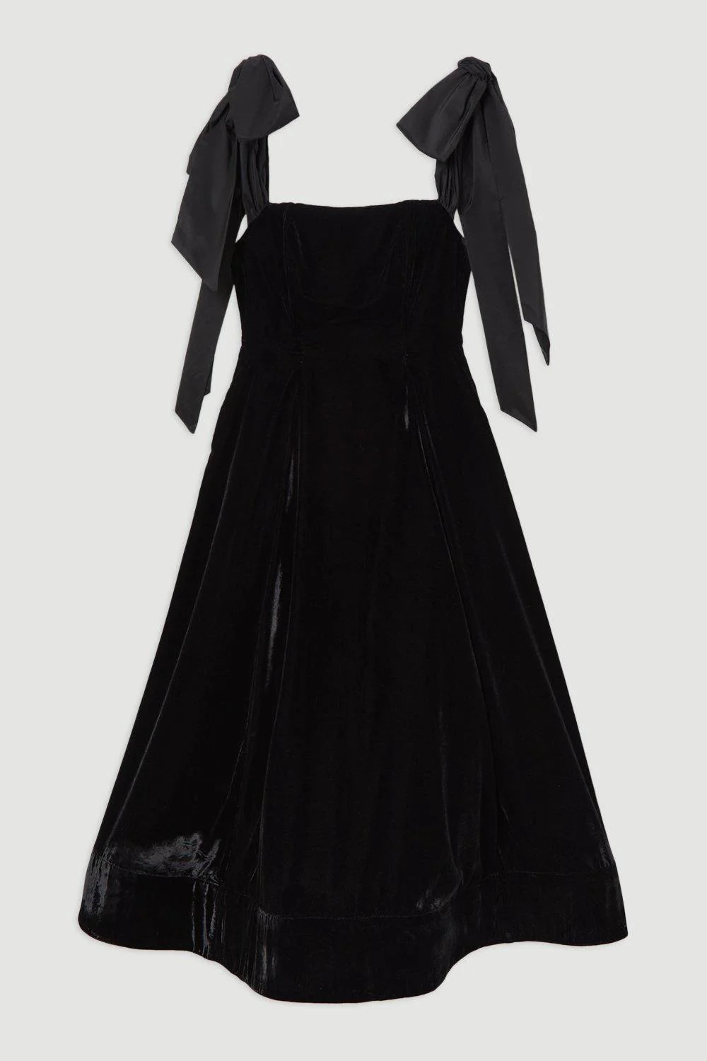 Rochie midi fără bretele cu fundă din catifea