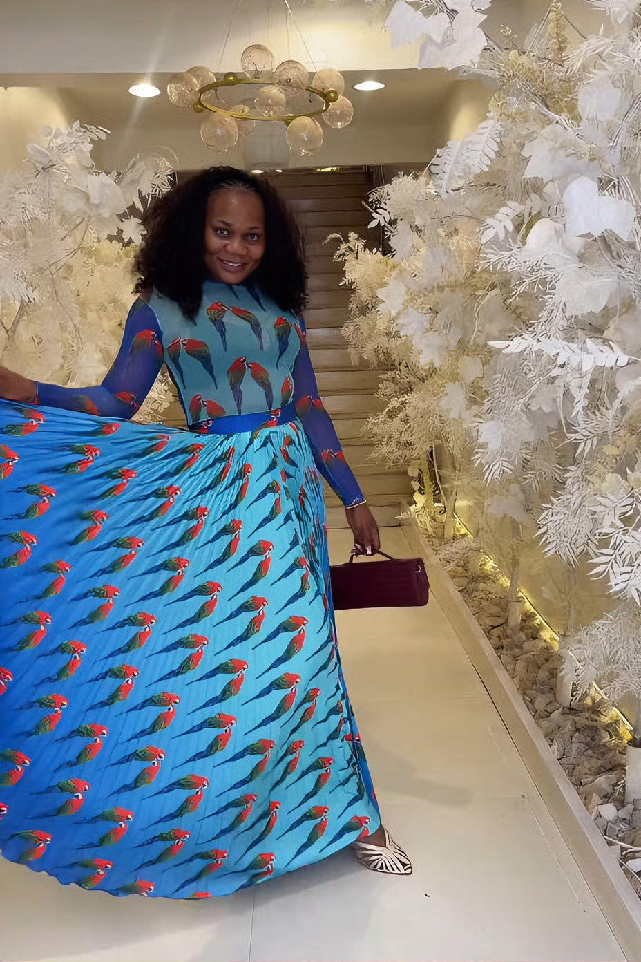 Sky Blue Parrot Swing Bodysuit Skirt Set