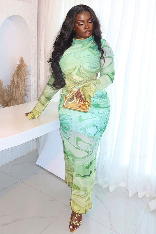 Vestido Comprido de Treliça Verde Jade