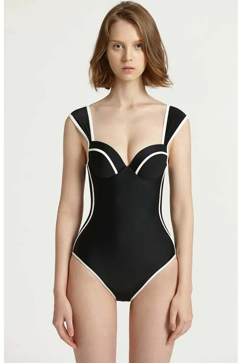 Colorblock Korean Style Sweetheart Swimsuit