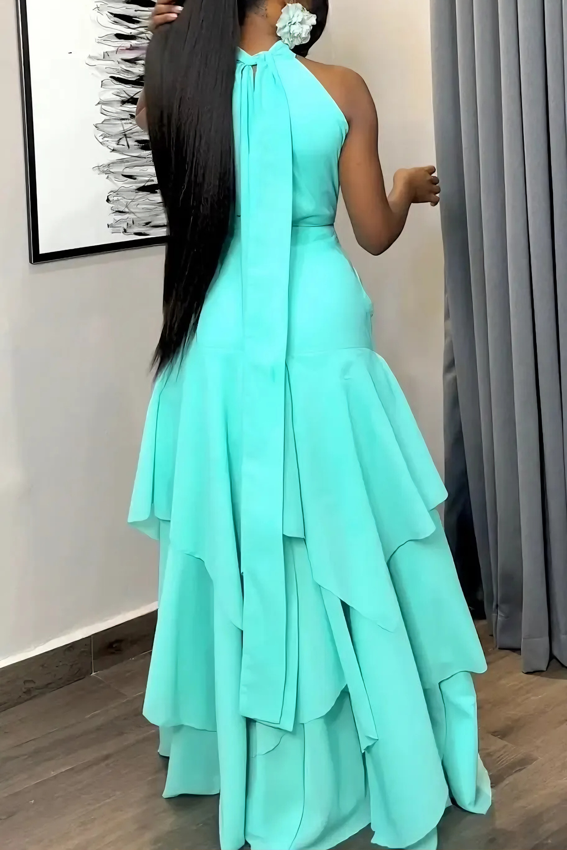 Santorini Mint Ruffle Drama Maxi Dress