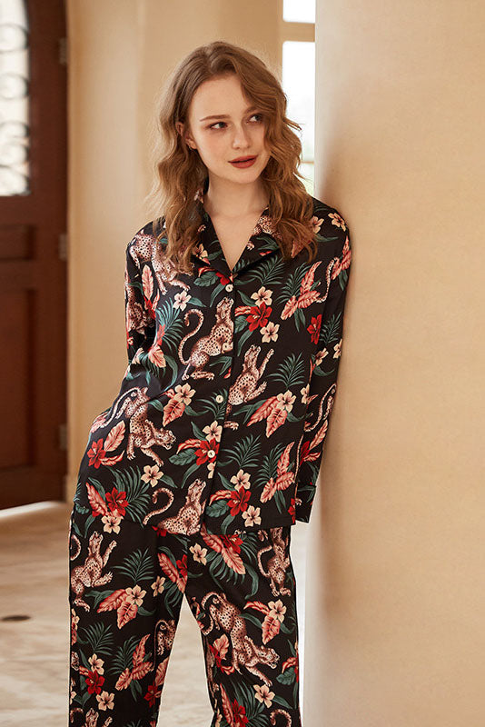 Ensemble de vêtements de détente à manches longues et imprimé floral Jaguar
