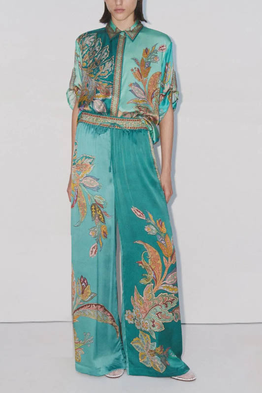 Retro Floral Print Shirt and Pants Set