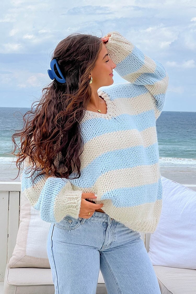 Off-shoulder gestreepte trui