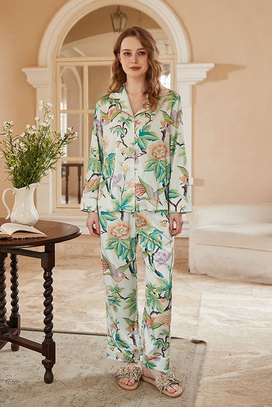 Peony Print Long-Sleeve Loungewear Set