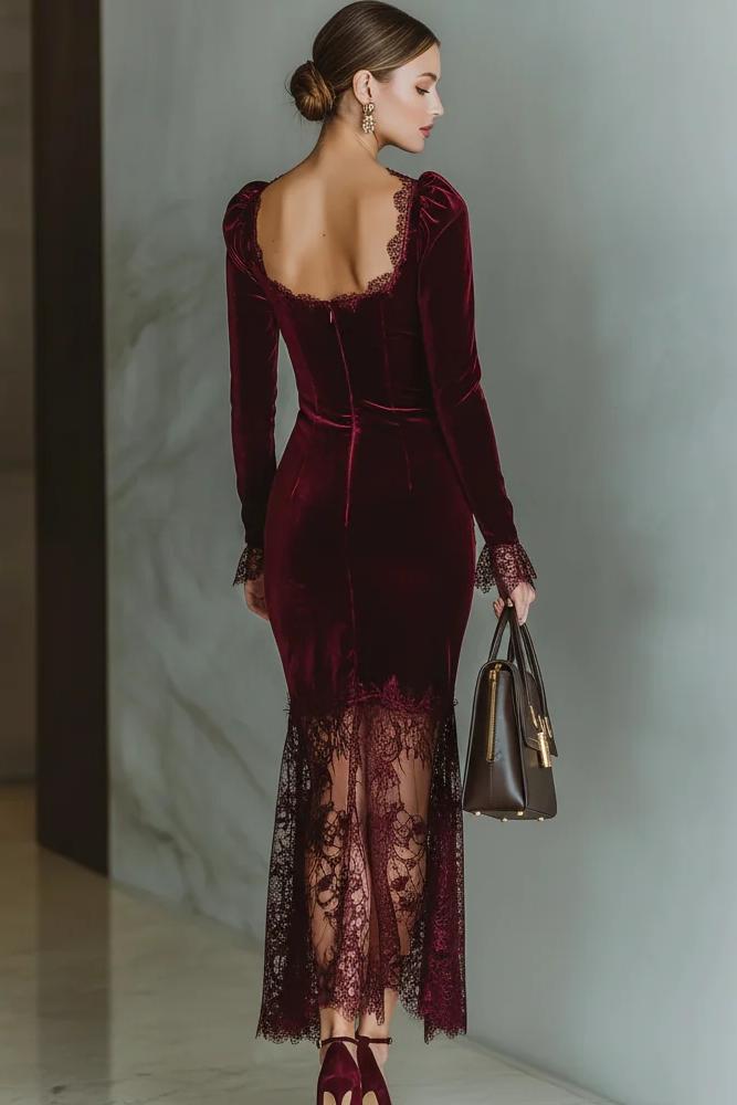 Velvet Sweetheart Lace Maxi Dress