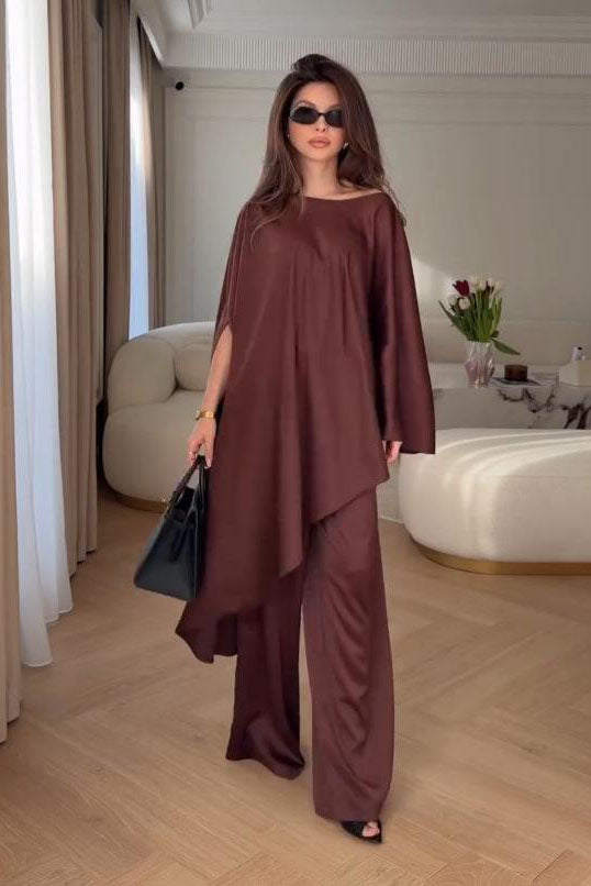 Cape-Ärmel Weitbein-Hosen-Set