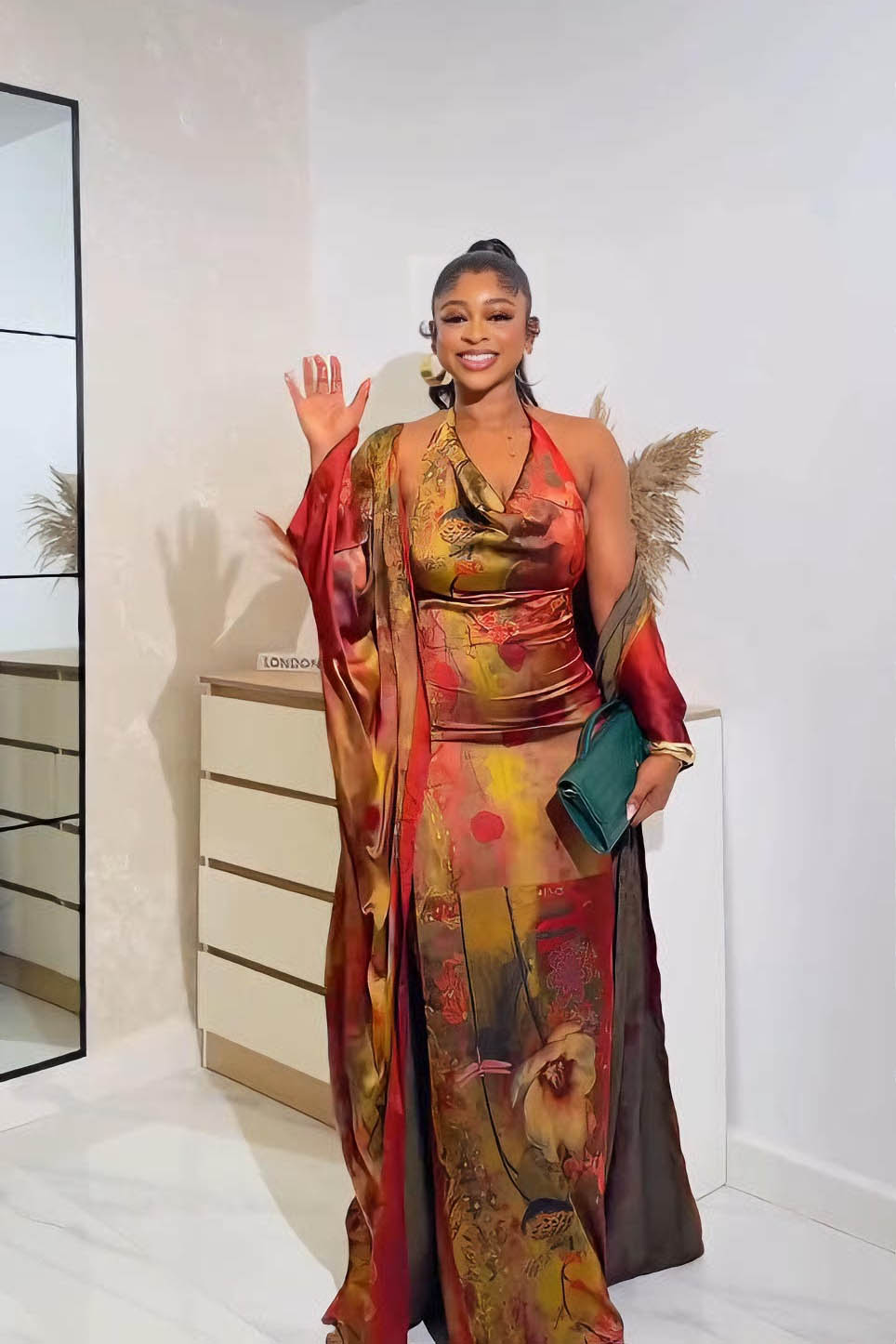 Fiery Floral Robe & Bodycon Maxi Dress Set