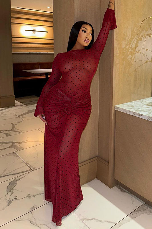 Ozeanbloe Geplisserte Spitzen Maxi Kleed