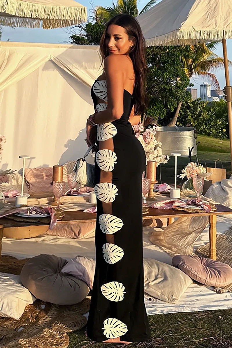 Leaf Patchwork Cutout Strapless Swimsuit
