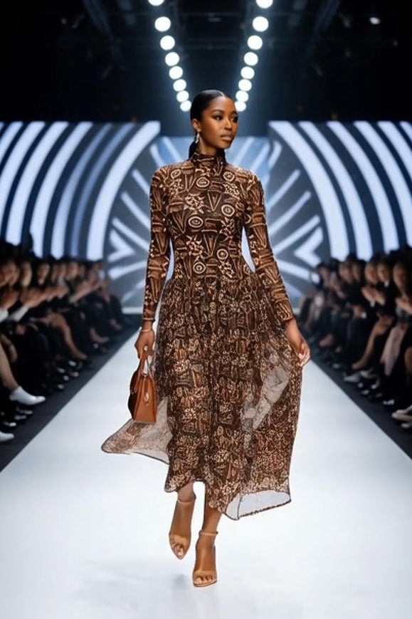 Tribal Print Mesh Maxi Dress