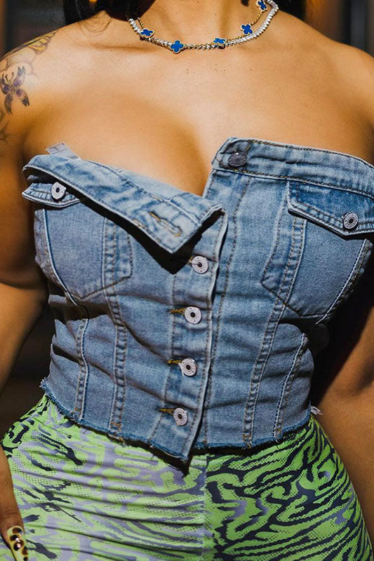 Persoonlijke Trendy Korte Denim Pak