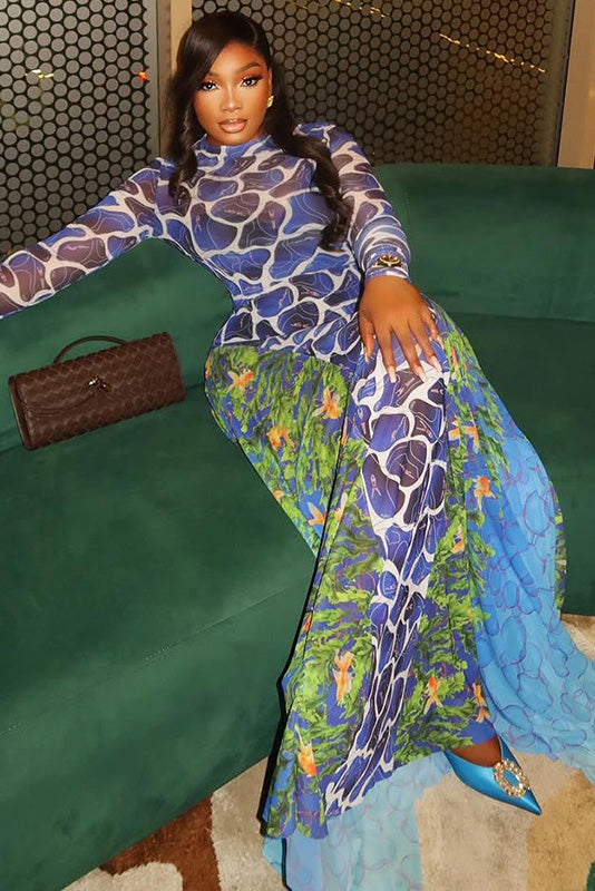 Abito lungo maxi trasparente con drappeggio Regina Gotica