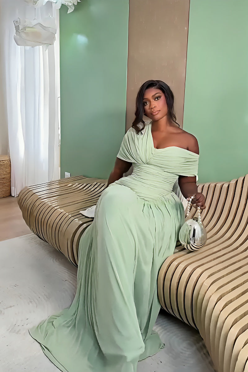 Mint Green Ruched Chiffon Maxi Gown