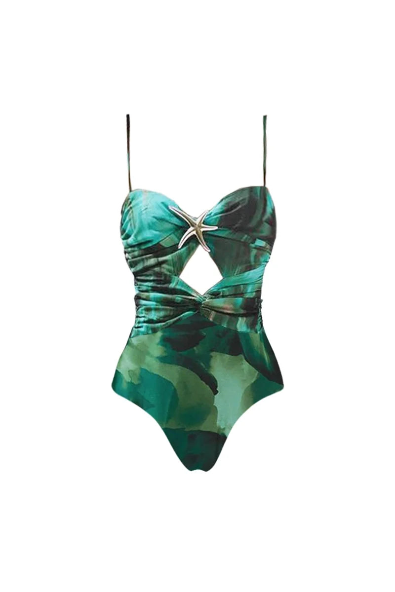 Ink Green Cutout Swimsuit Set