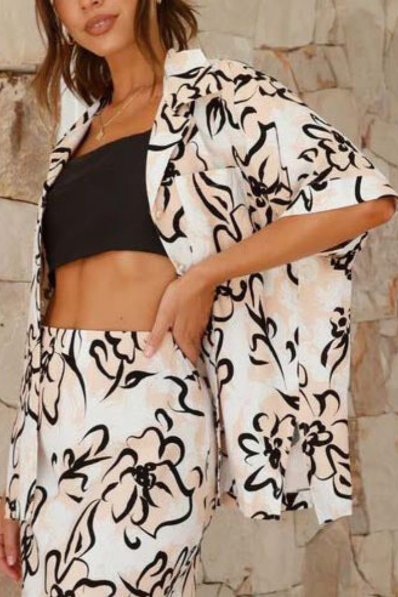 Ensemble pantalon ample à imprimé floral botanique