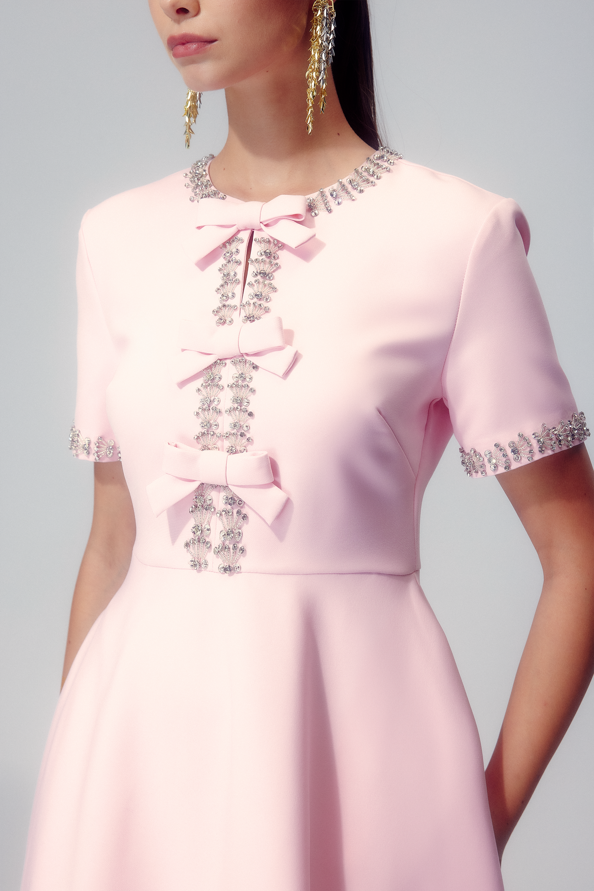 Rochie midi Zoe Bowknot impodobita cu cristale