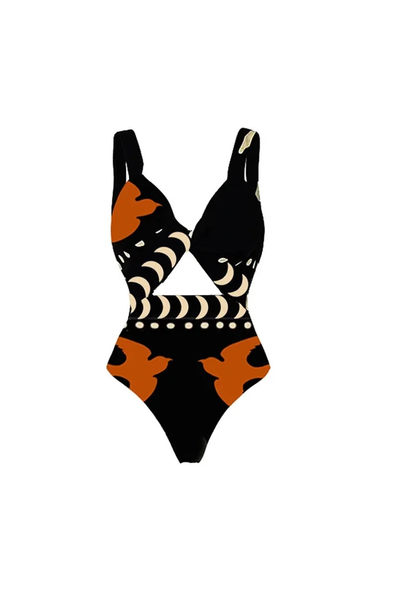 Graphic Print High-Waist Swimsuit