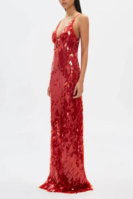 Sequin Spaghetti Strap Maxi Dress